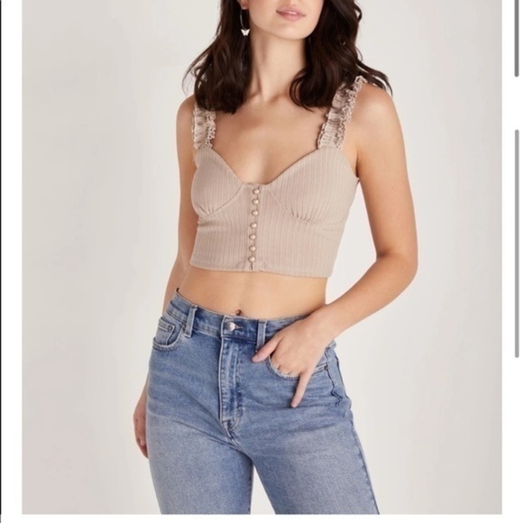 Backyard Roses Tan Beige Dacey Ruffle Top - Picture 2 of 4